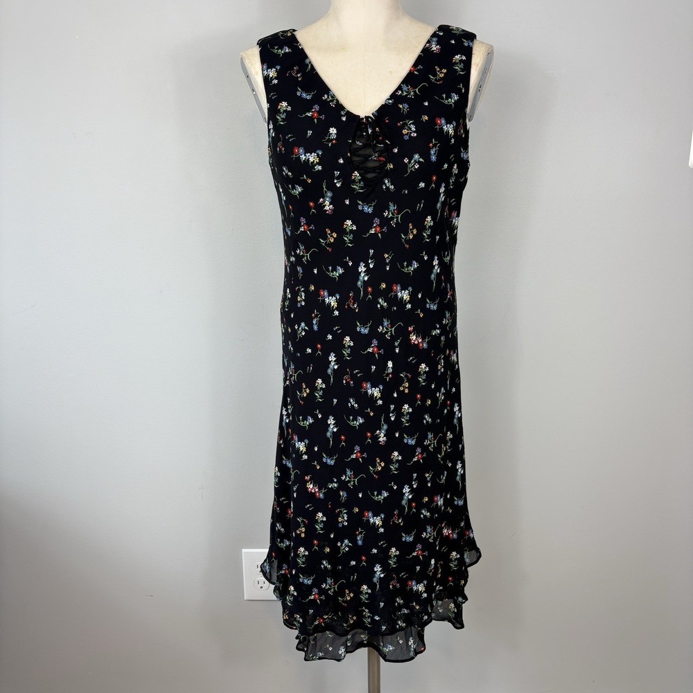 Vtg 90s RALPH Ralph Lauren Ditsy Floral Midi Dress Rayon Sz M‎ Y2K